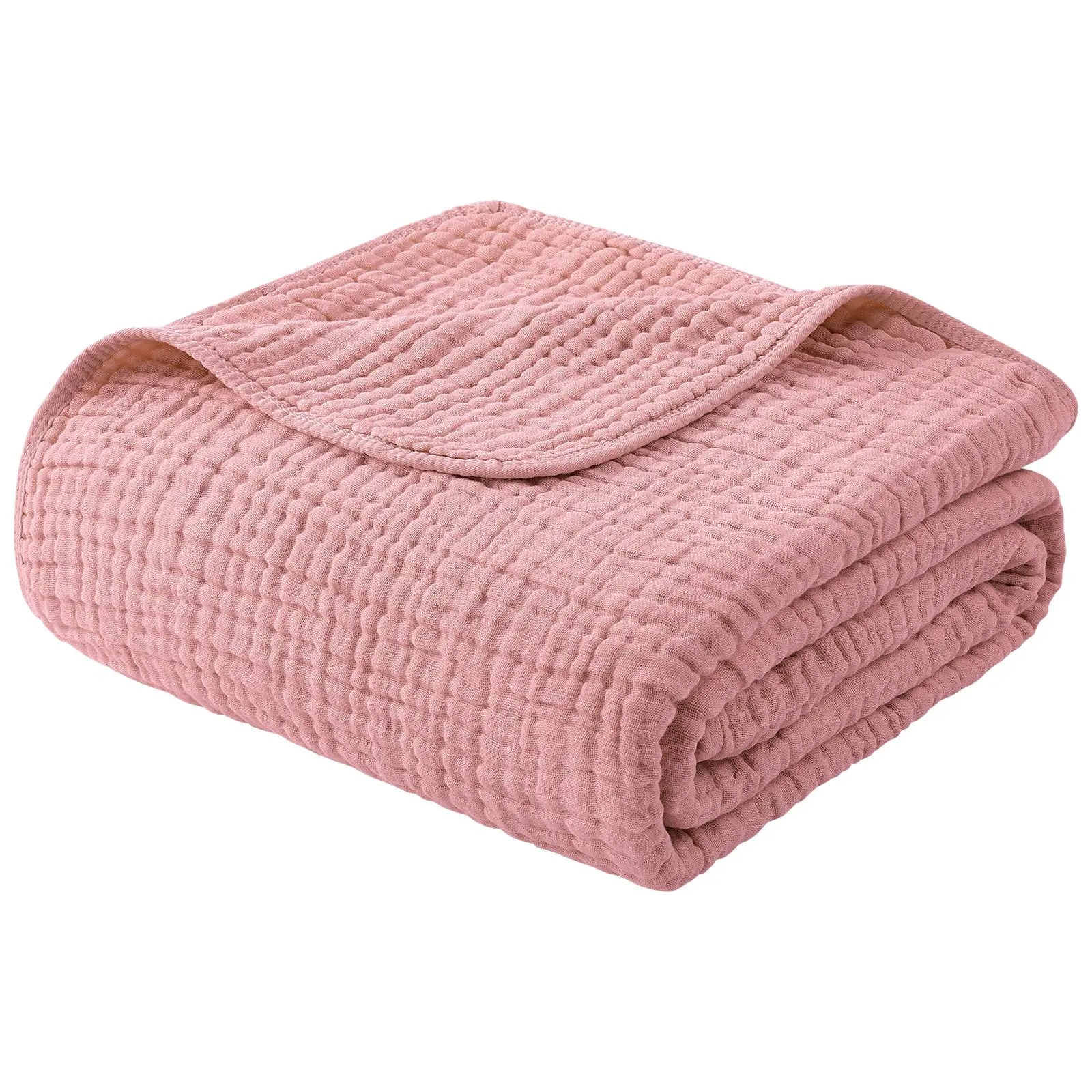 Cotton Throw Blanket Large 60" x 80" for Bed Couch 6-Layer Gauze Blanket for Adults Sofa Cozy and Breathable Apricot White