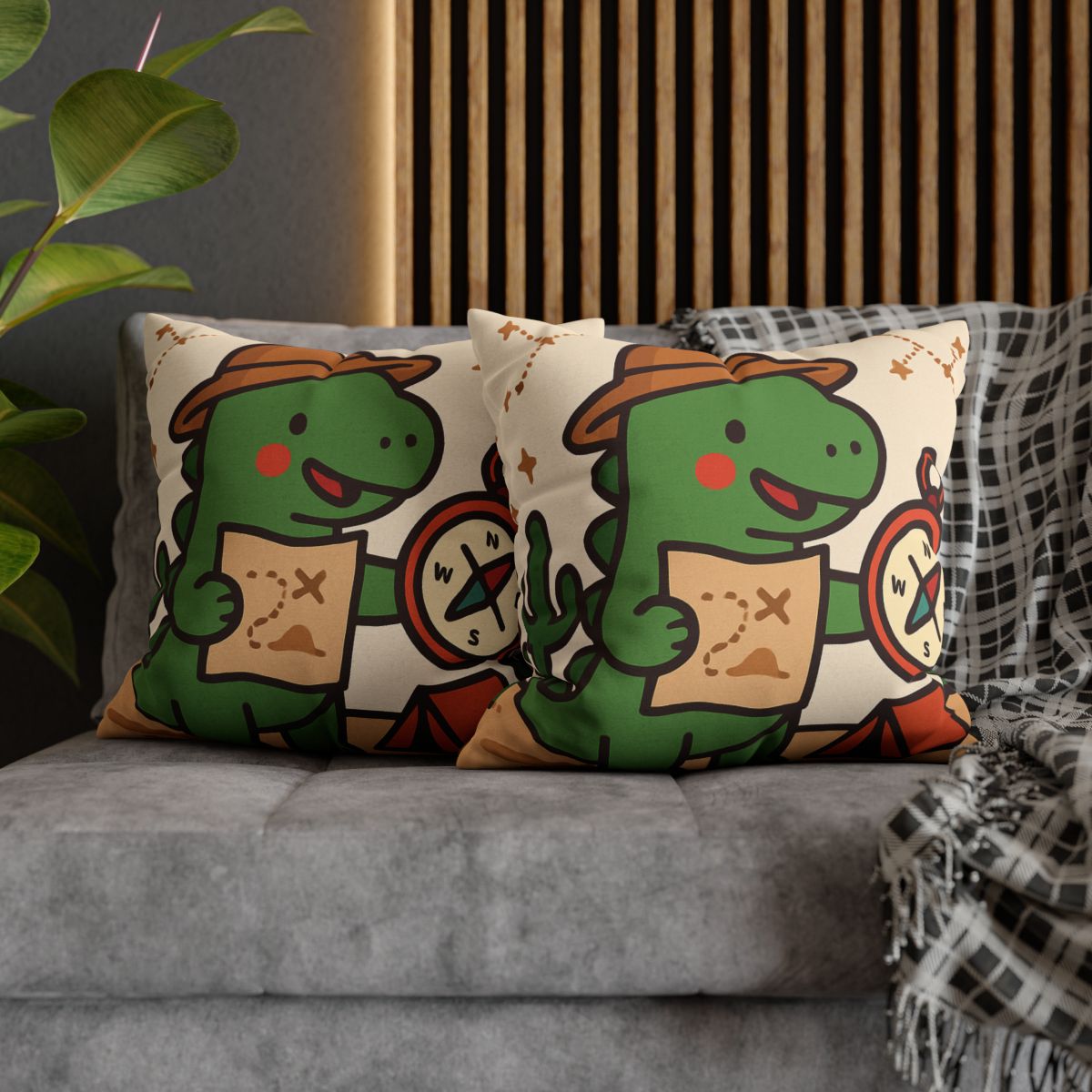 Desert Dino Map Quest With Compass And Constellations soft cotton pillow cases