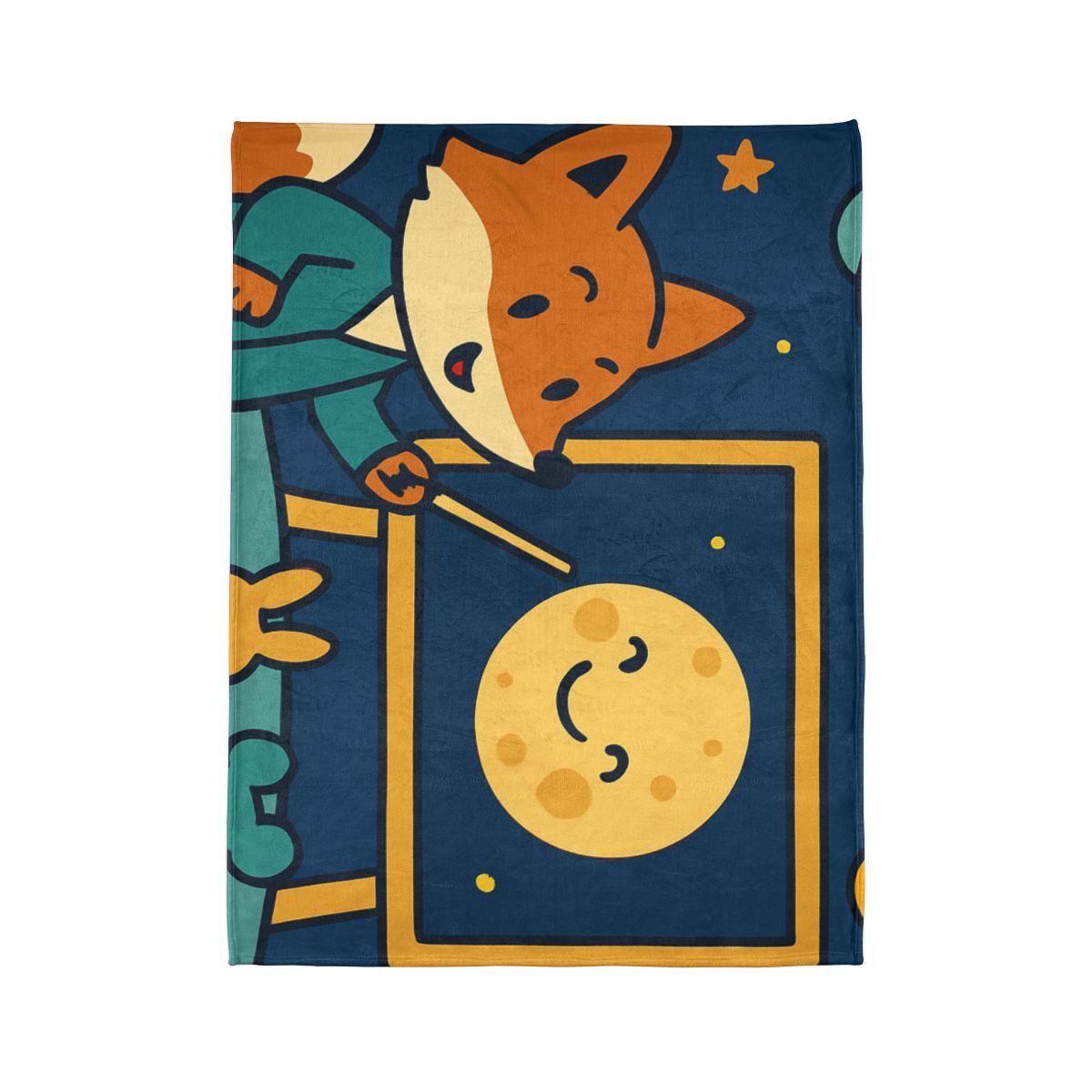 Stargazing Fox And Moon Classroom soft fleece blankets