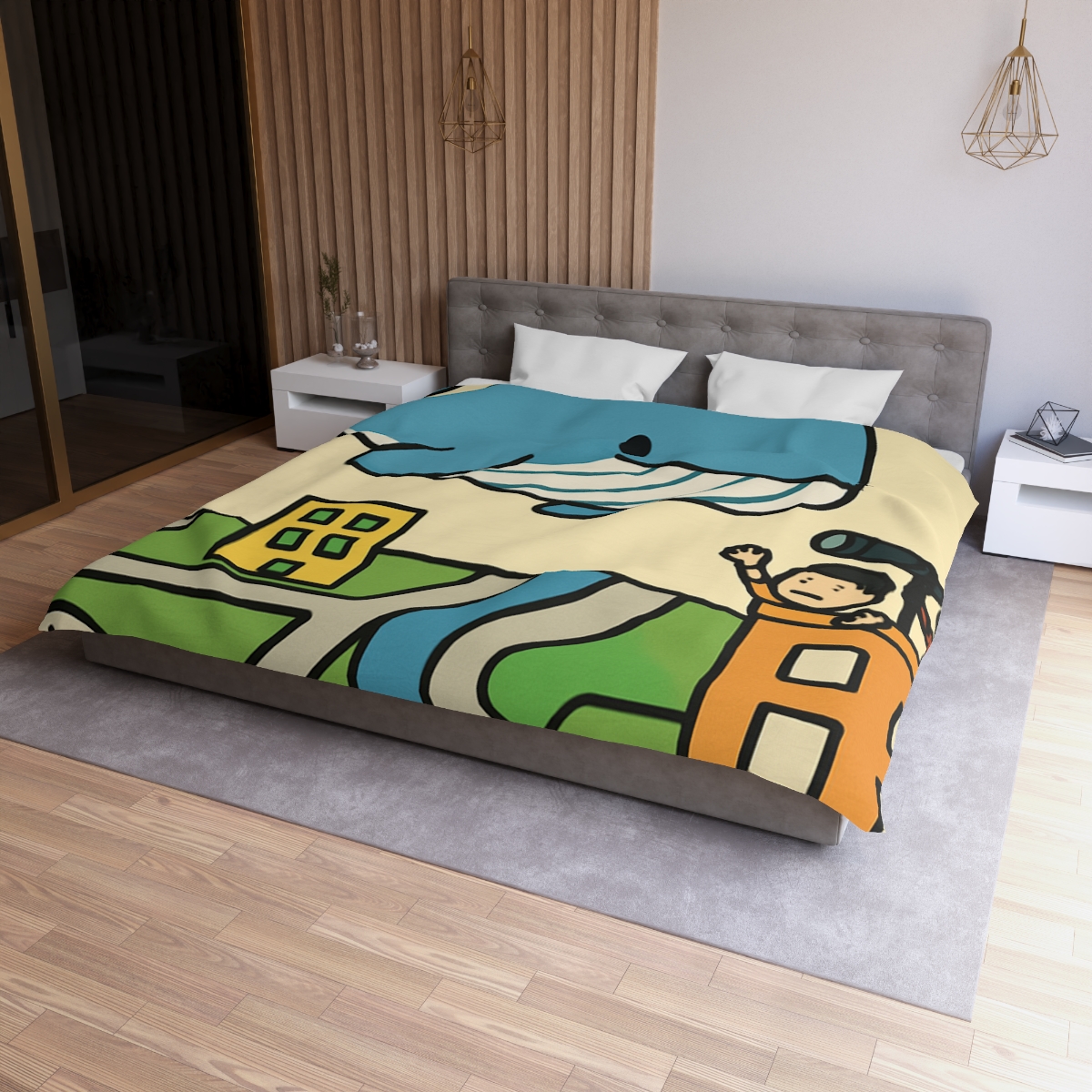 Sky Whale Over The Map City personalized bedding duvets