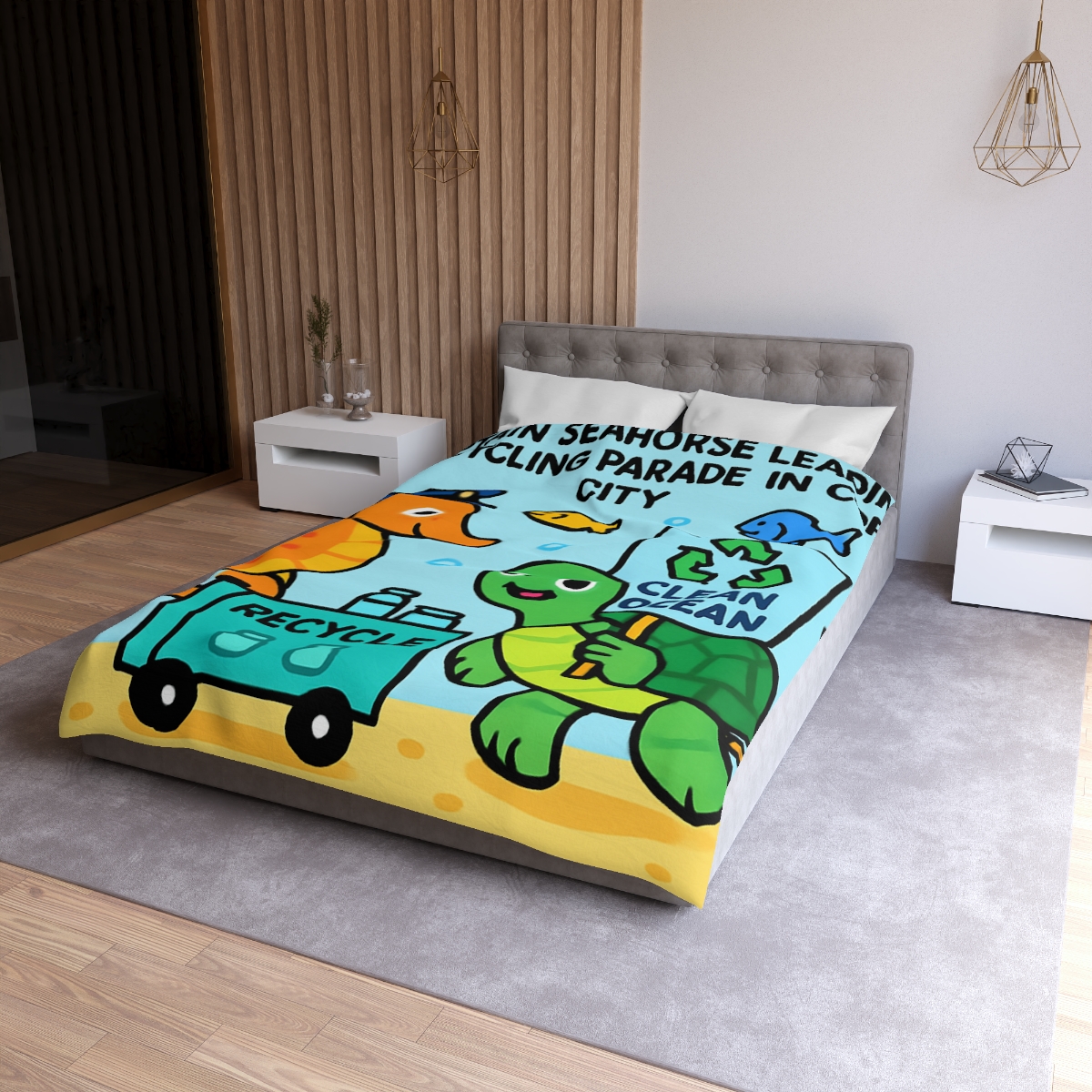 Coral City Recycling Parade With Captain Seahorse personalized bedding duvets