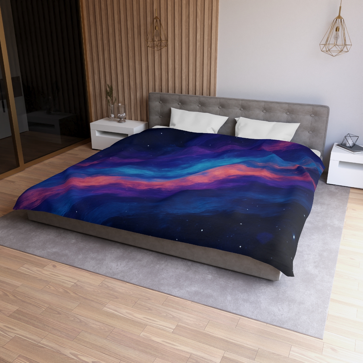 Prismatic Ion Tide designer printed duvets