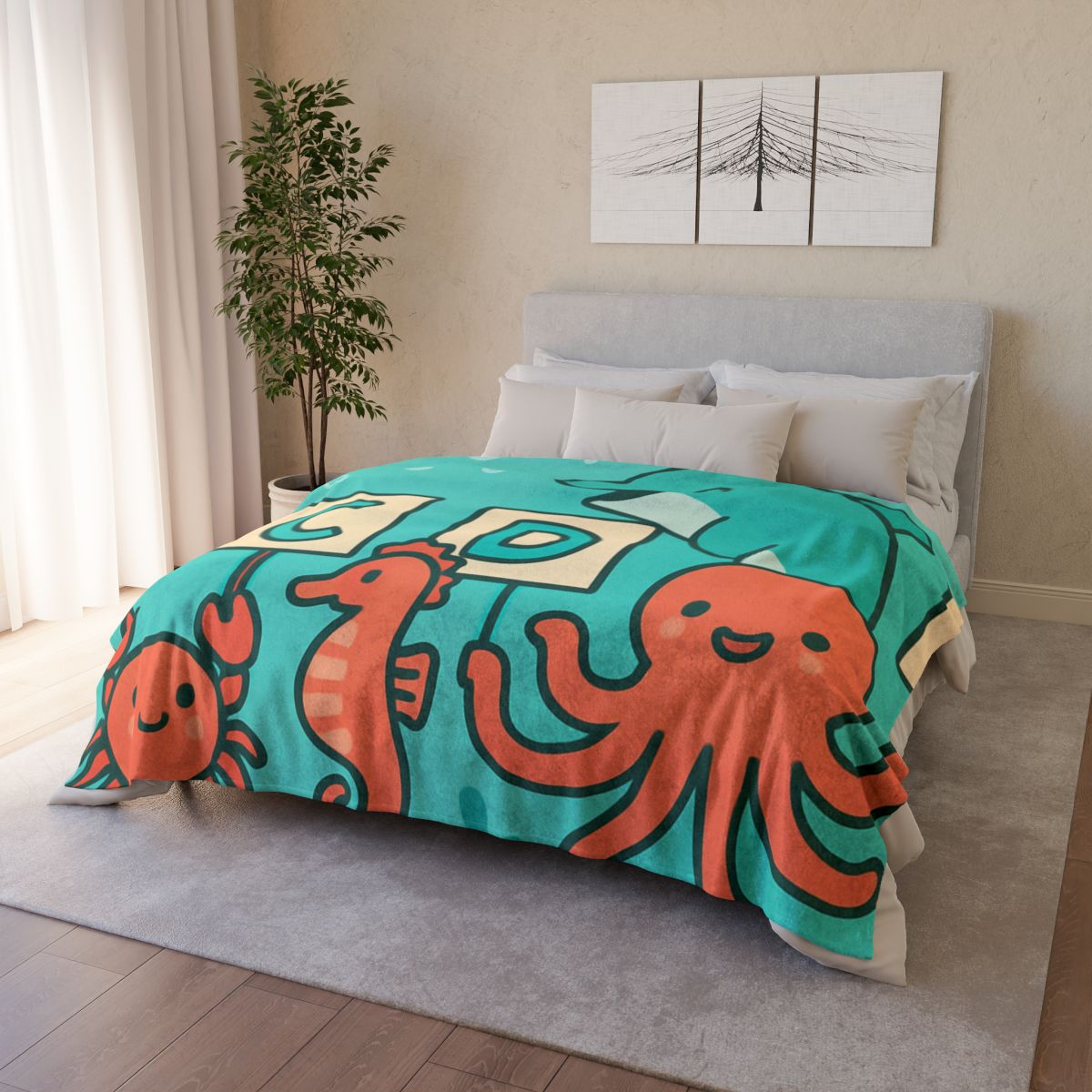 Coral Reef Alphabet Parade personalized cozy blankets