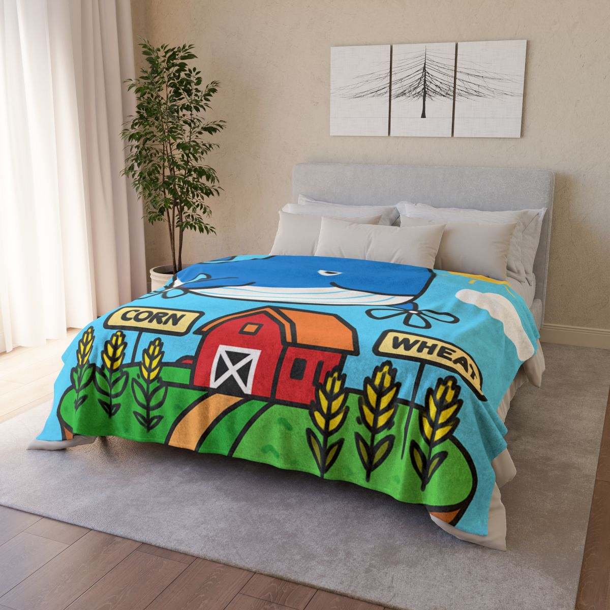 Windmill Whale Above The Floating Farm decorative home blankets