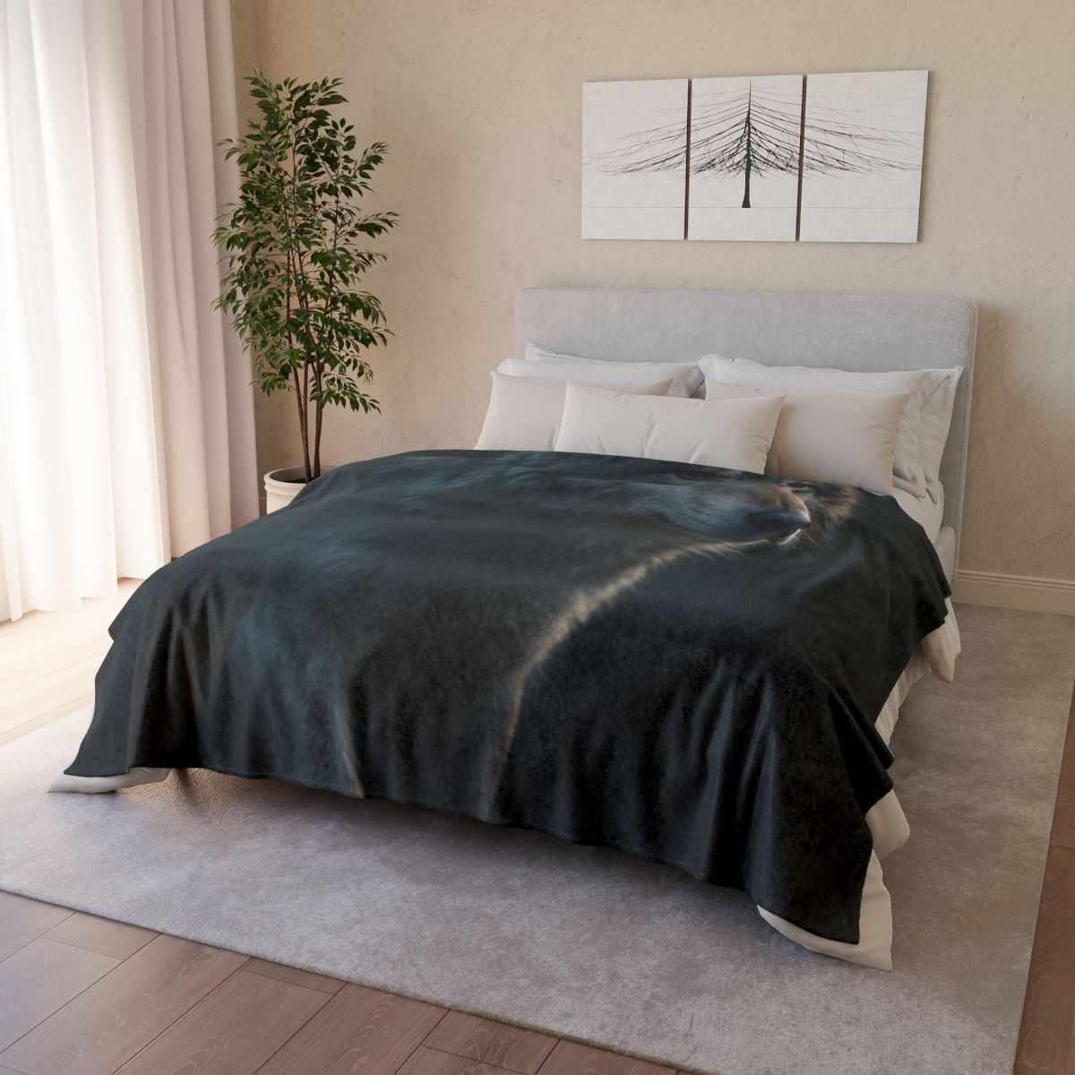 Moonlit Sentinel Gray Wolf soft fleece blankets