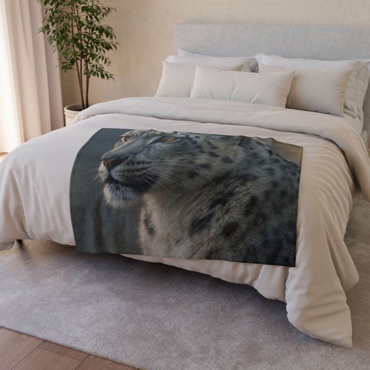 Silent Ember Snow Leopard stylish throw blankets