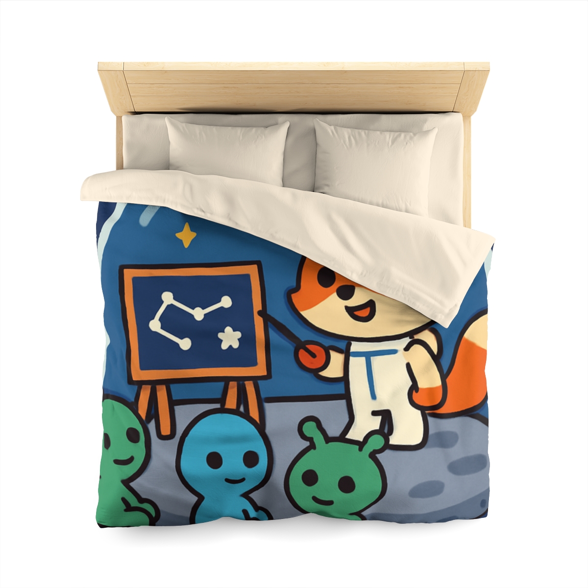 Comet Classroom With Curious Space Fox designer printed duvets