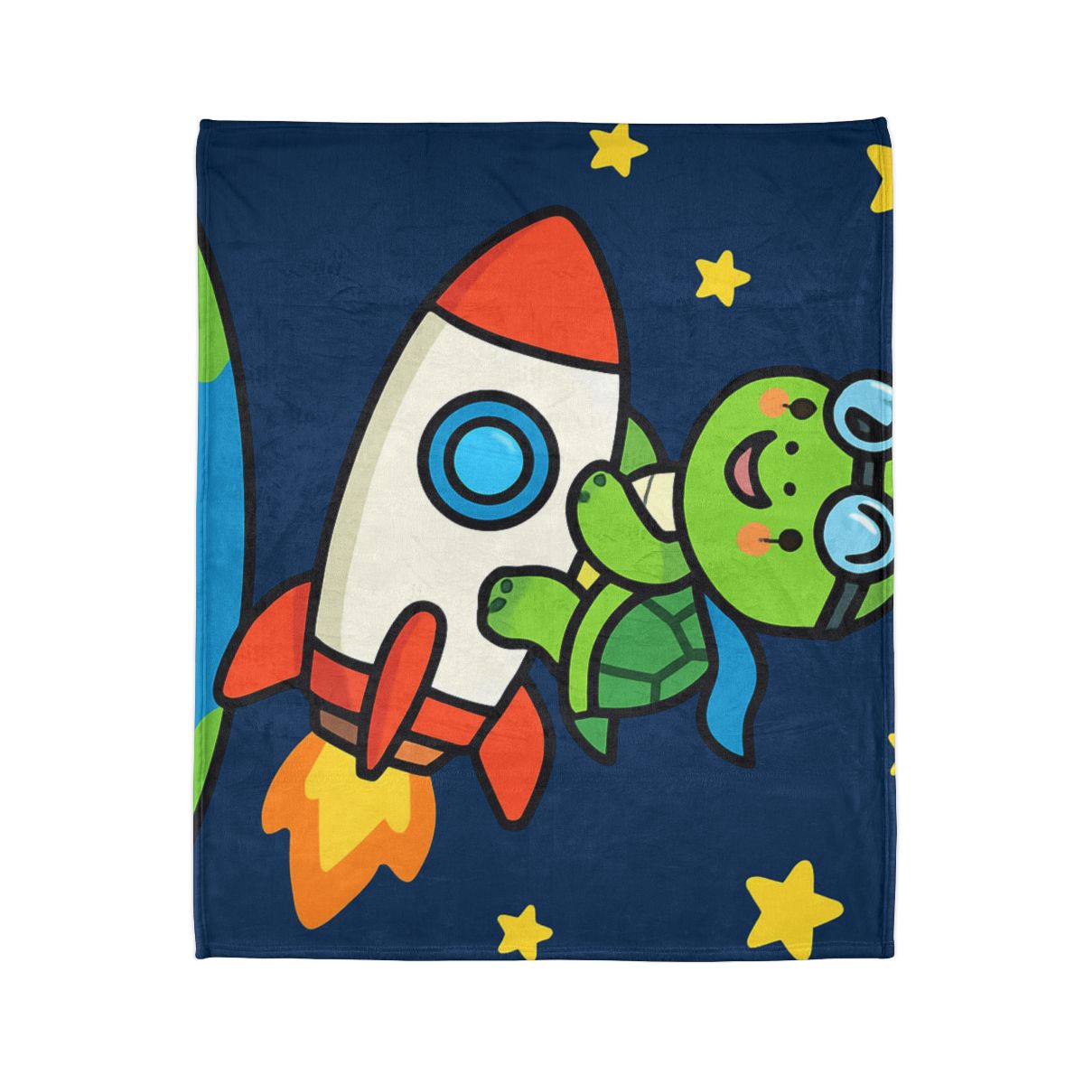 Rocket Riding Turtle To The Moon designer printed blankets
