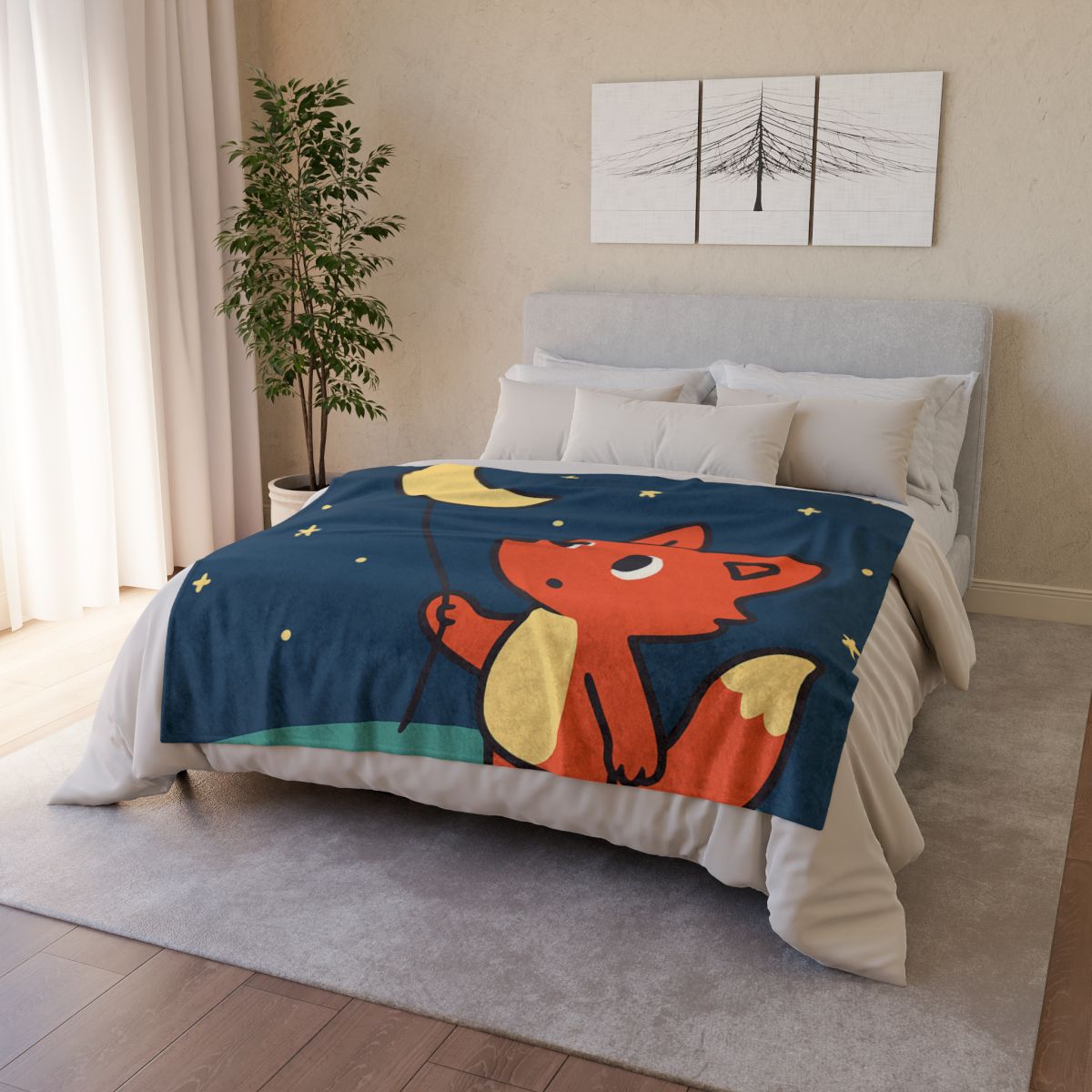 Stargazing Fox And Moon Kite trendy patterned blankets