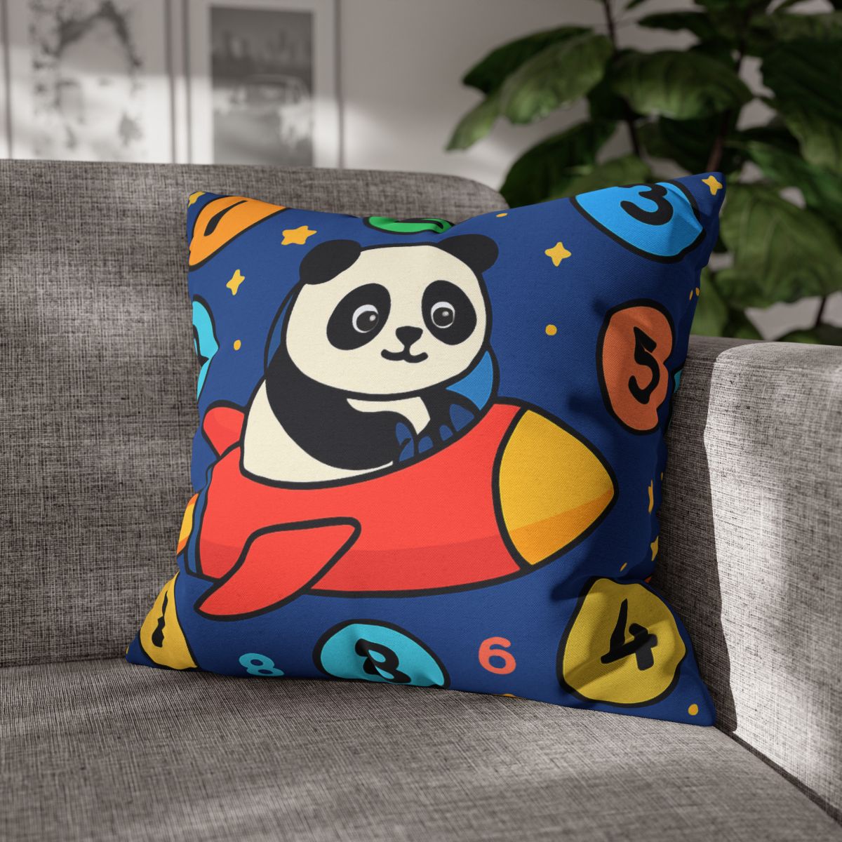 Rocket Panda And The Number Planets designer print pillow cases