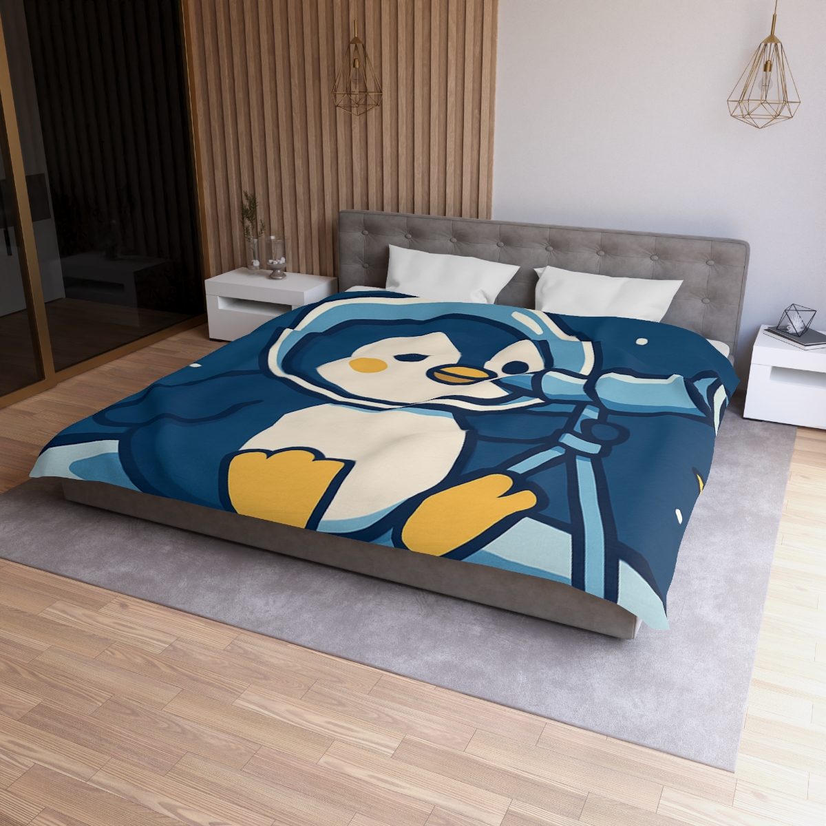 Stargazing Penguin On The Moon personalized bedding duvets