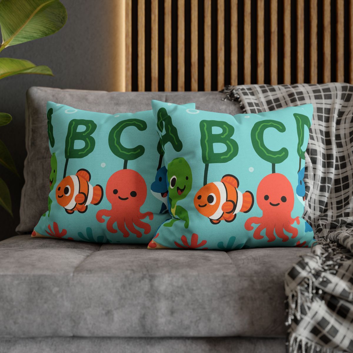 Coral Reef Alphabet Parade soft cotton pillow cases