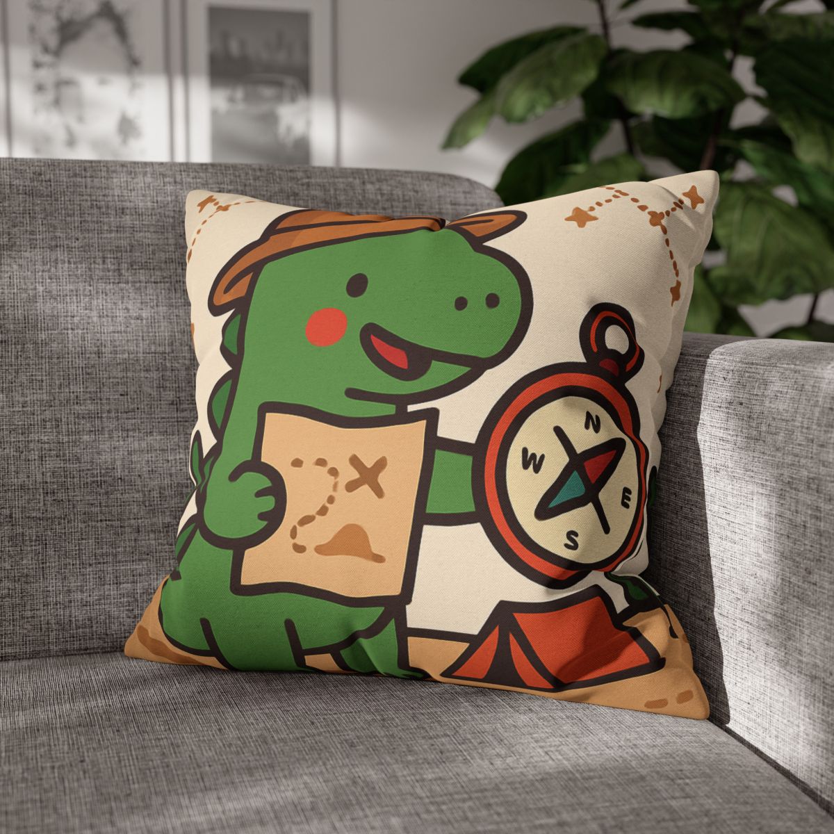 Desert Dino Map Quest With Compass And Constellations soft cotton pillow cases