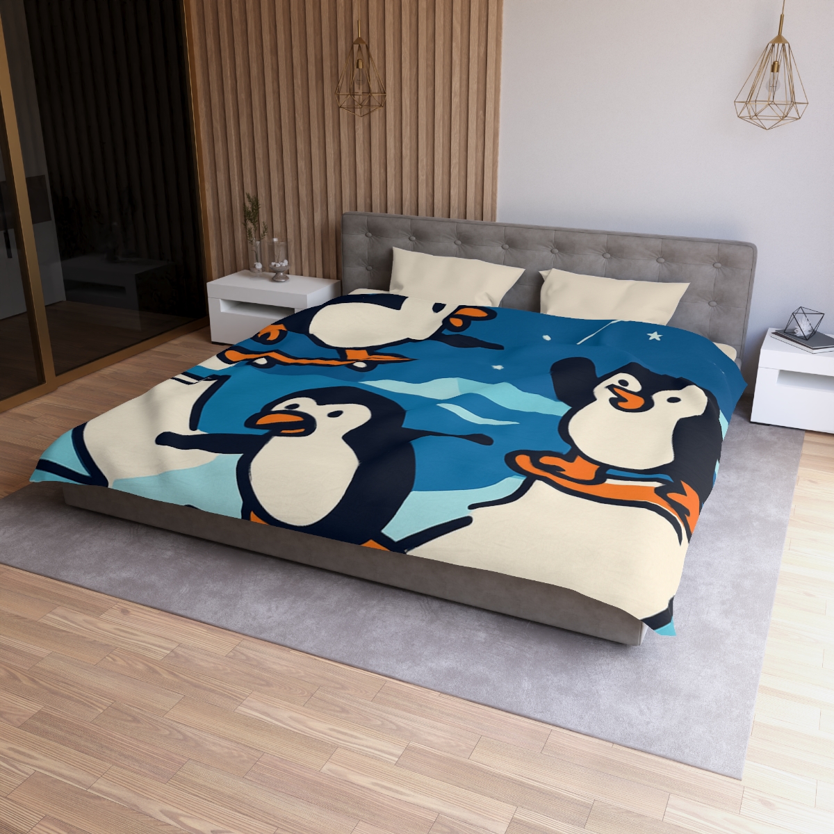 Galaxy Skate Park Penguins stylish duvet covers