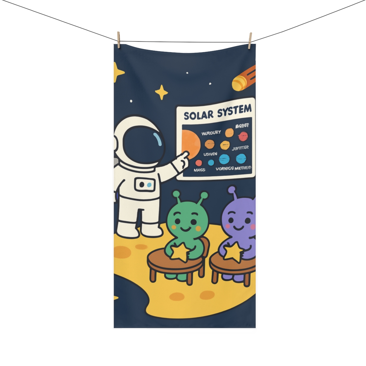 Comet Classroom On A Tiny Moon designer printed towels