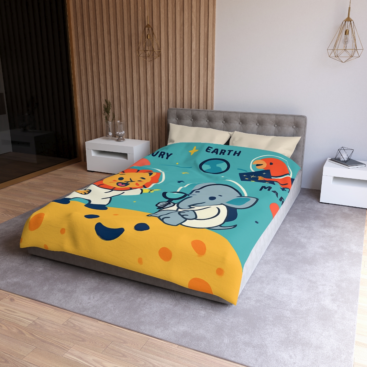 Starry Science Safari designer printed duvets