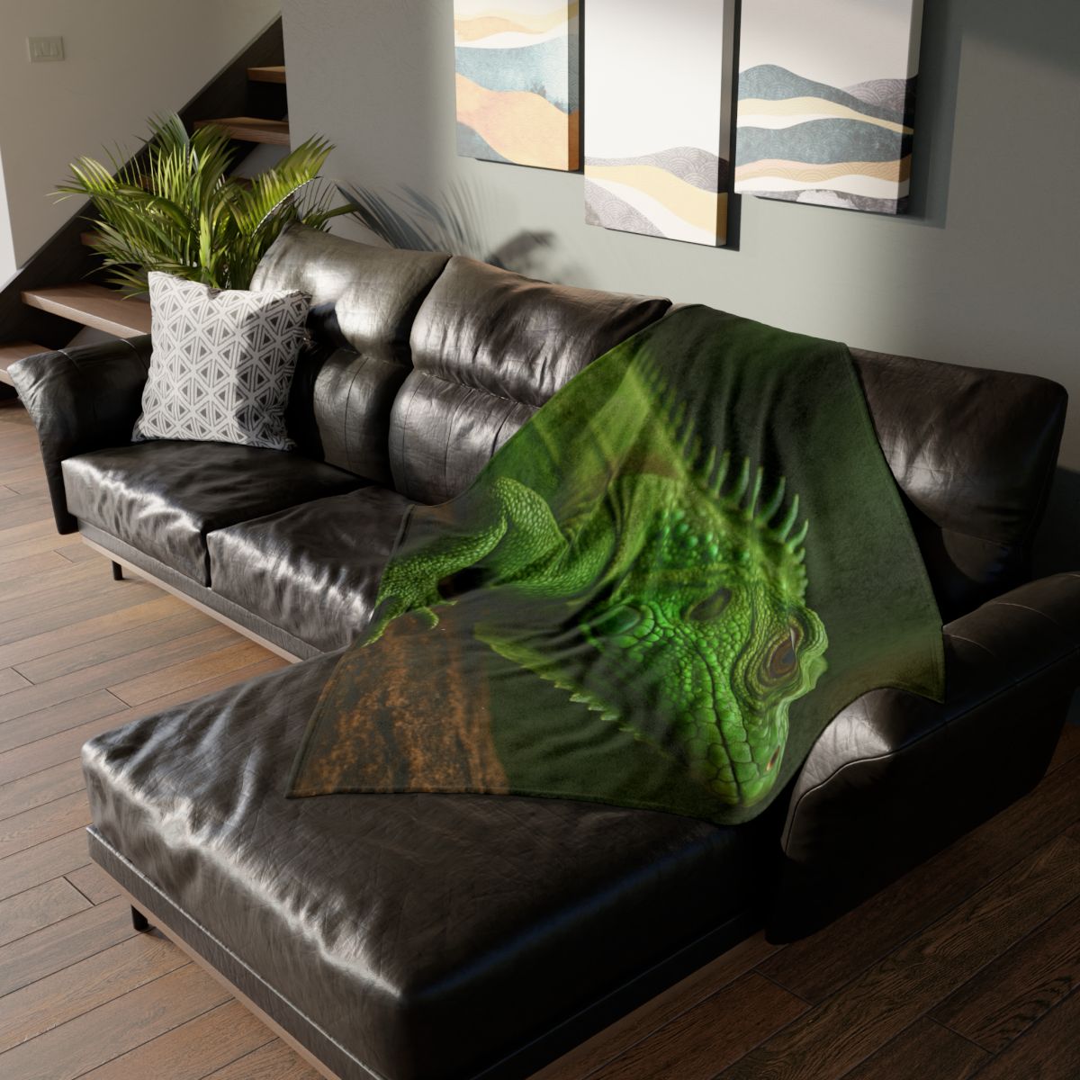 Green Iguana Sun Stillness designer printed blankets