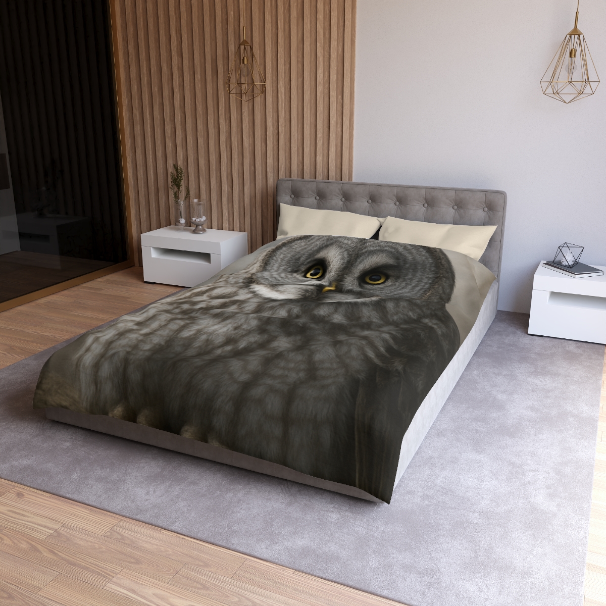 Frost Note Great Gray Owl warm winter duvets