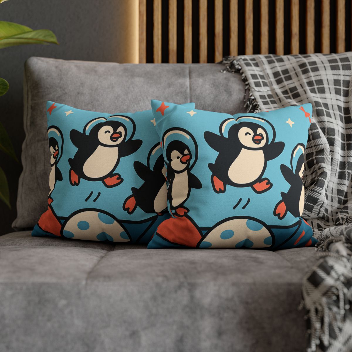 Planet Hopper Penguins trendy patterned pillow cases
