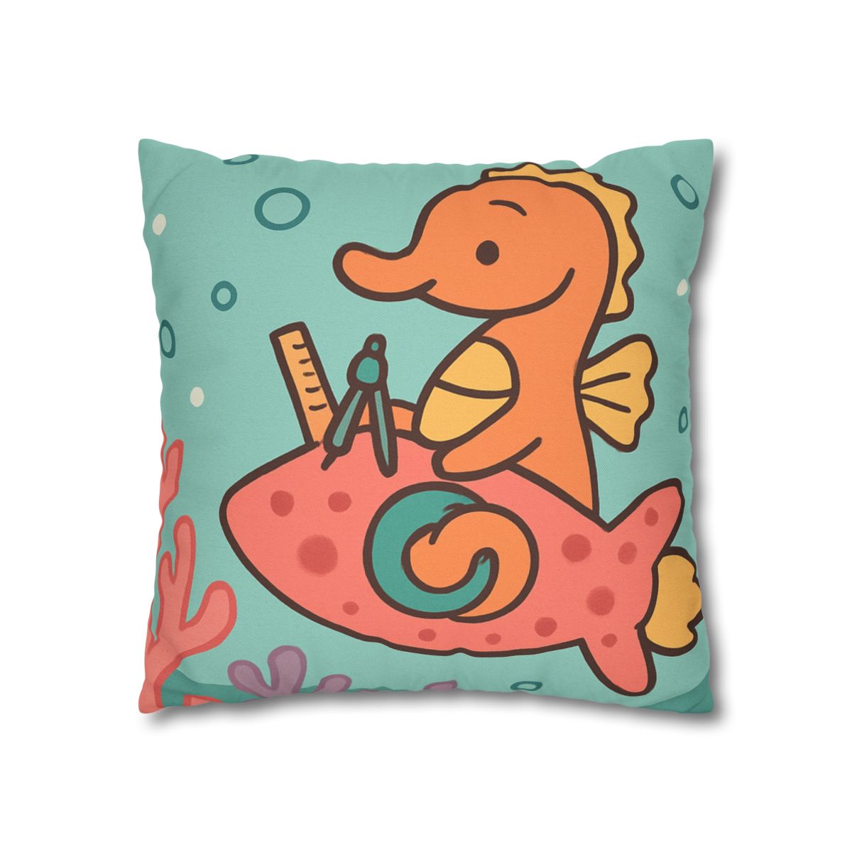 Coral Rocket Seahorse designer print pillow cases