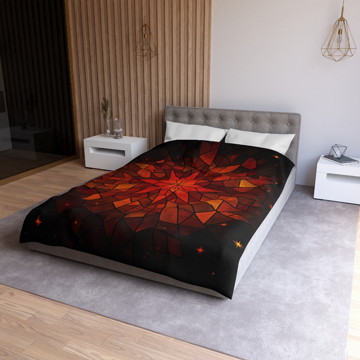 Crimson Starburst Mosaic unique patterned duvets