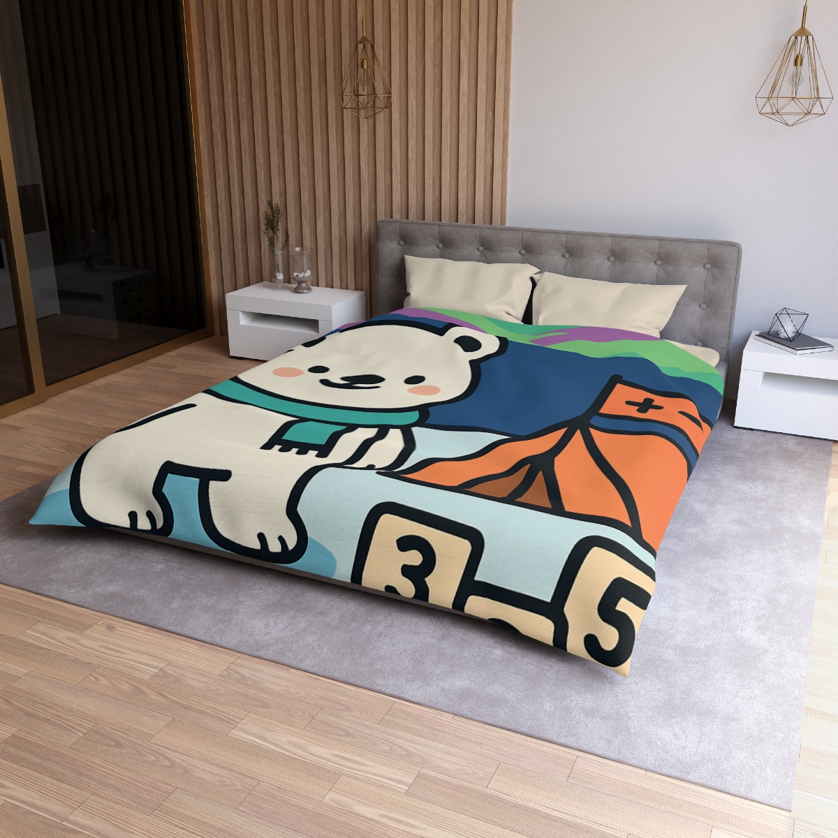 Polar Bear Aurora Math Camp stylish duvet covers