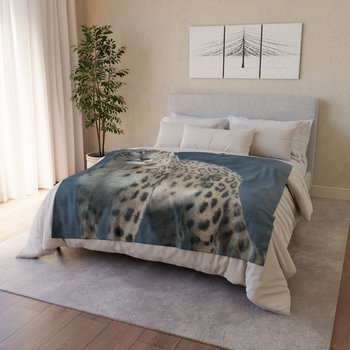 Aurora Gaze Snow Leopard trendy patterned blankets