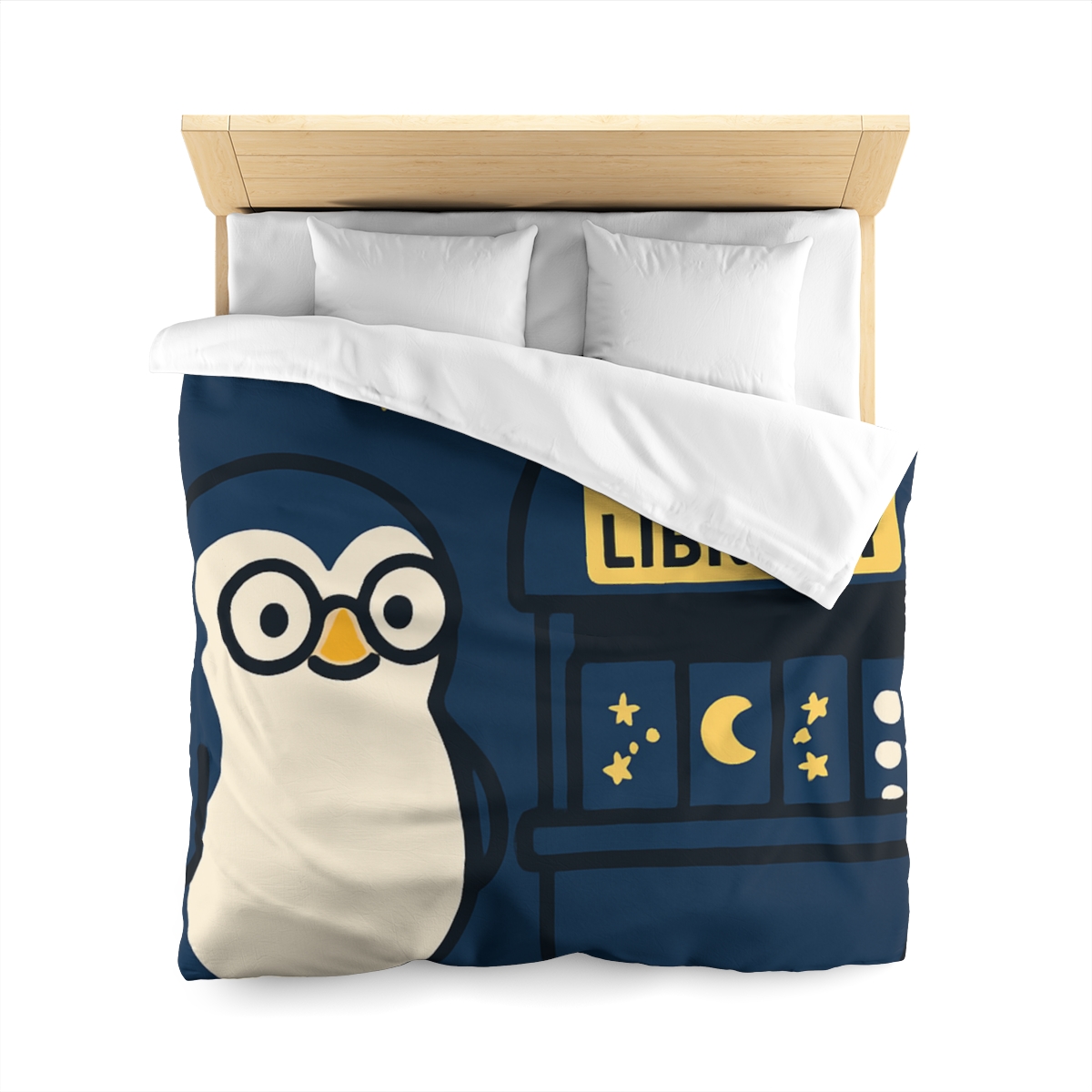 Moonlight Library Run By A Wise Penguin Astronomer stylish duvet covers