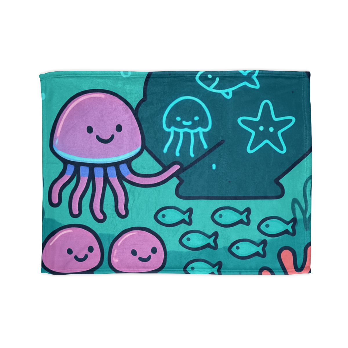 Bioluminescent Reef School With Glow Jellyfish custom blankets