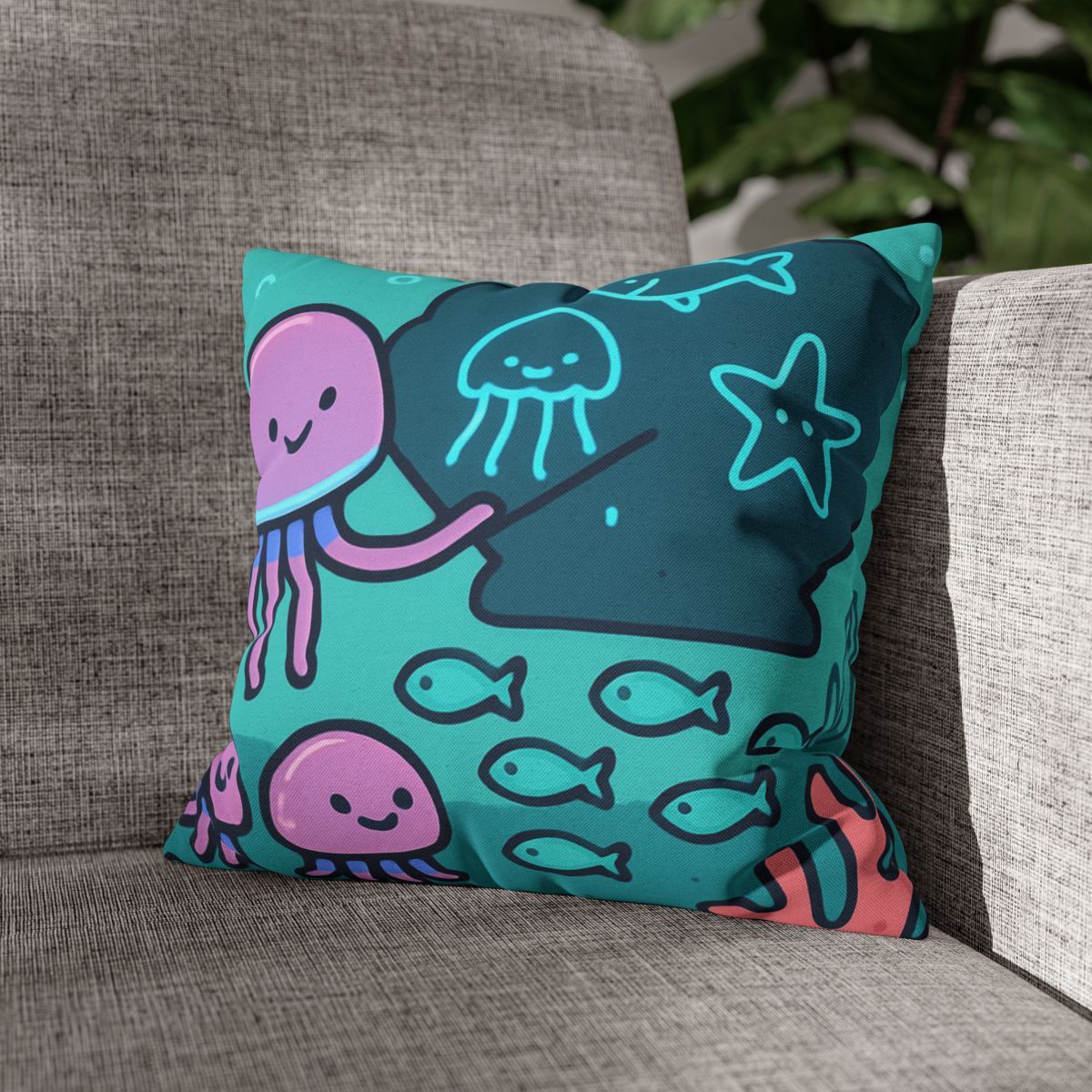 Bioluminescent Reef School With Glow Jellyfish custom pillow cases