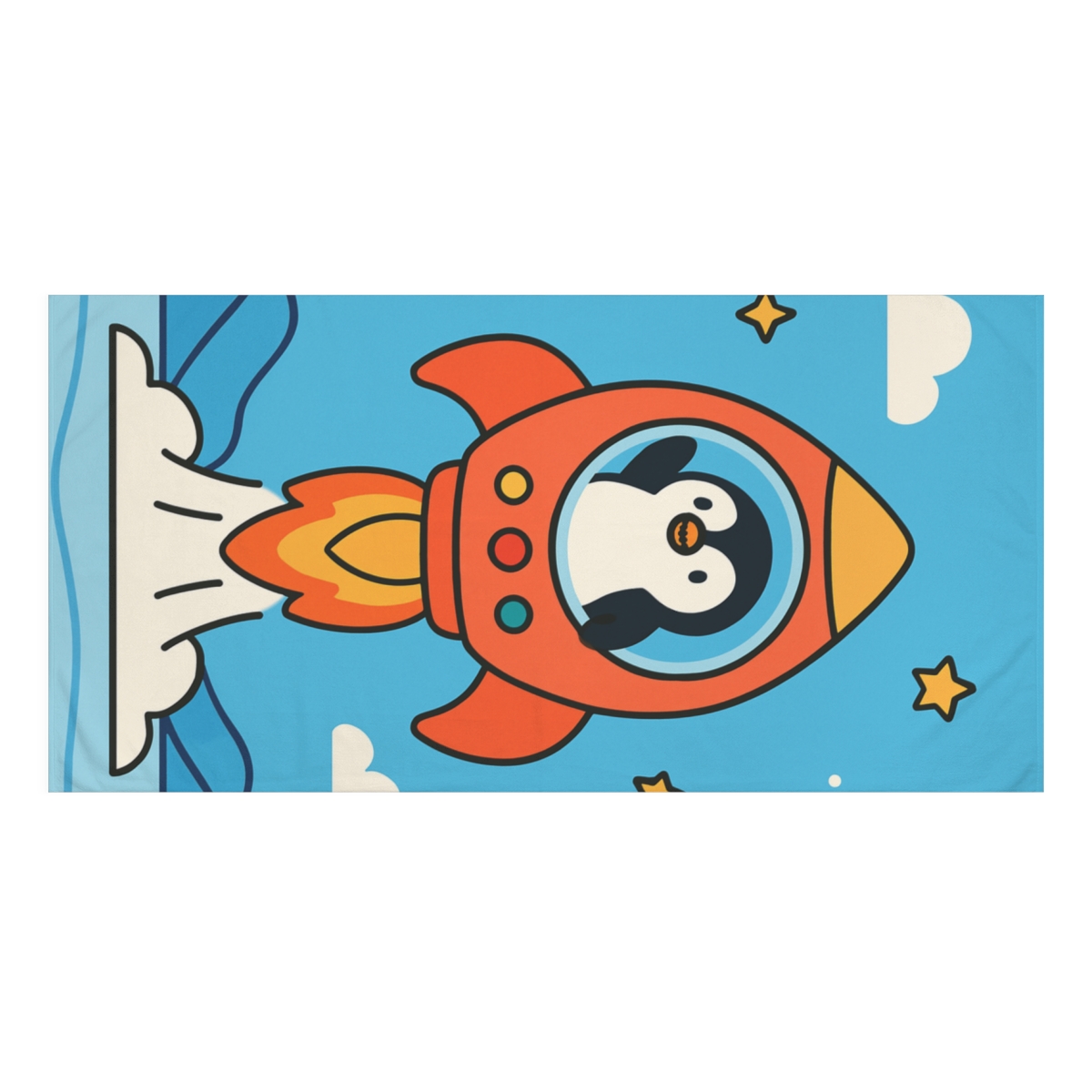 Bubble Rocket Penguin designer printed towels