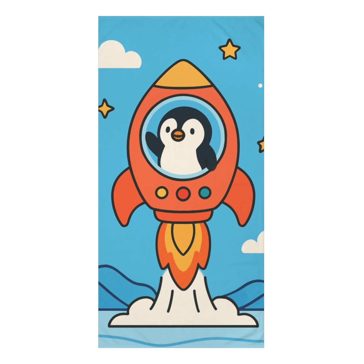 Bubble Rocket Penguin designer printed towels
