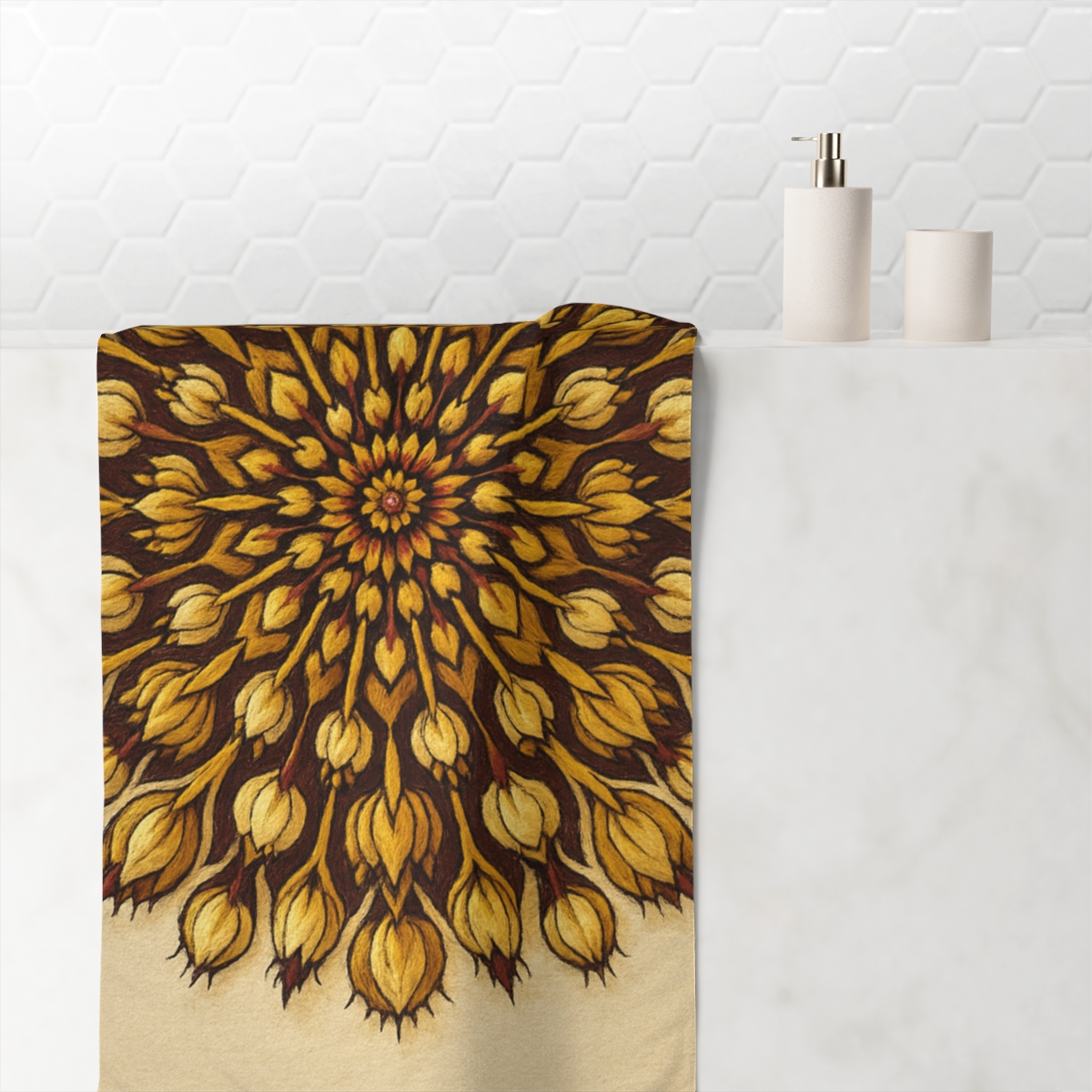 Bud Burst Radial Tapestry personalized bath towels