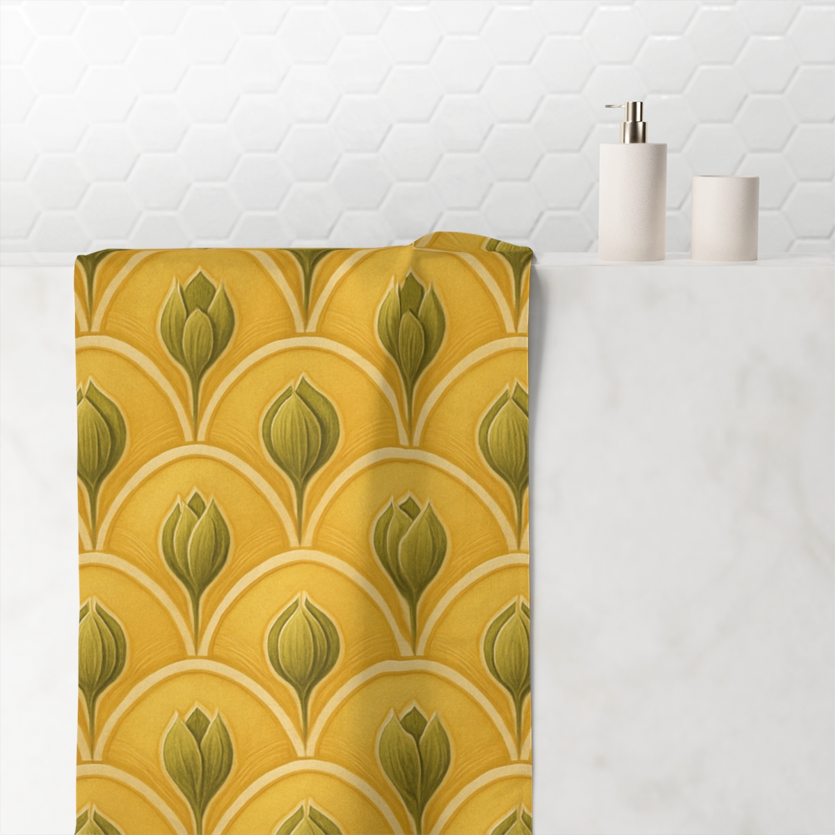 Bud Scale Tiled Waves soft cotton towels