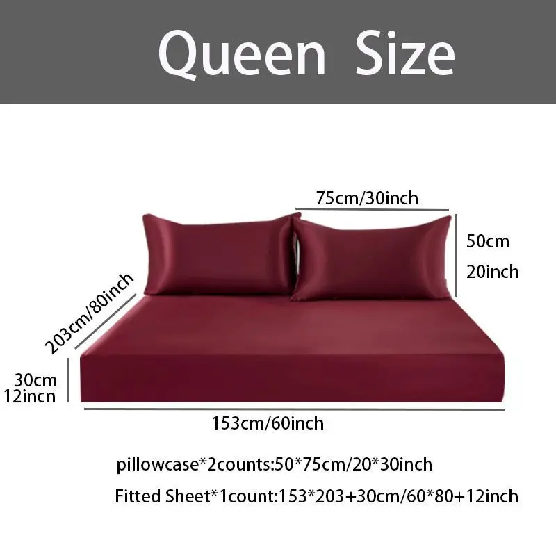 2/3 Piece Solid Color Bedding Set, Cool Silk Smooth Breathable, Soft Comfort Skin-Friendly, Mattress Protector, Silky Fitted Sheet, Gift for Him or Her, Silky Bedding Sheets, Fitted Sheet #GLOBAL PICKS