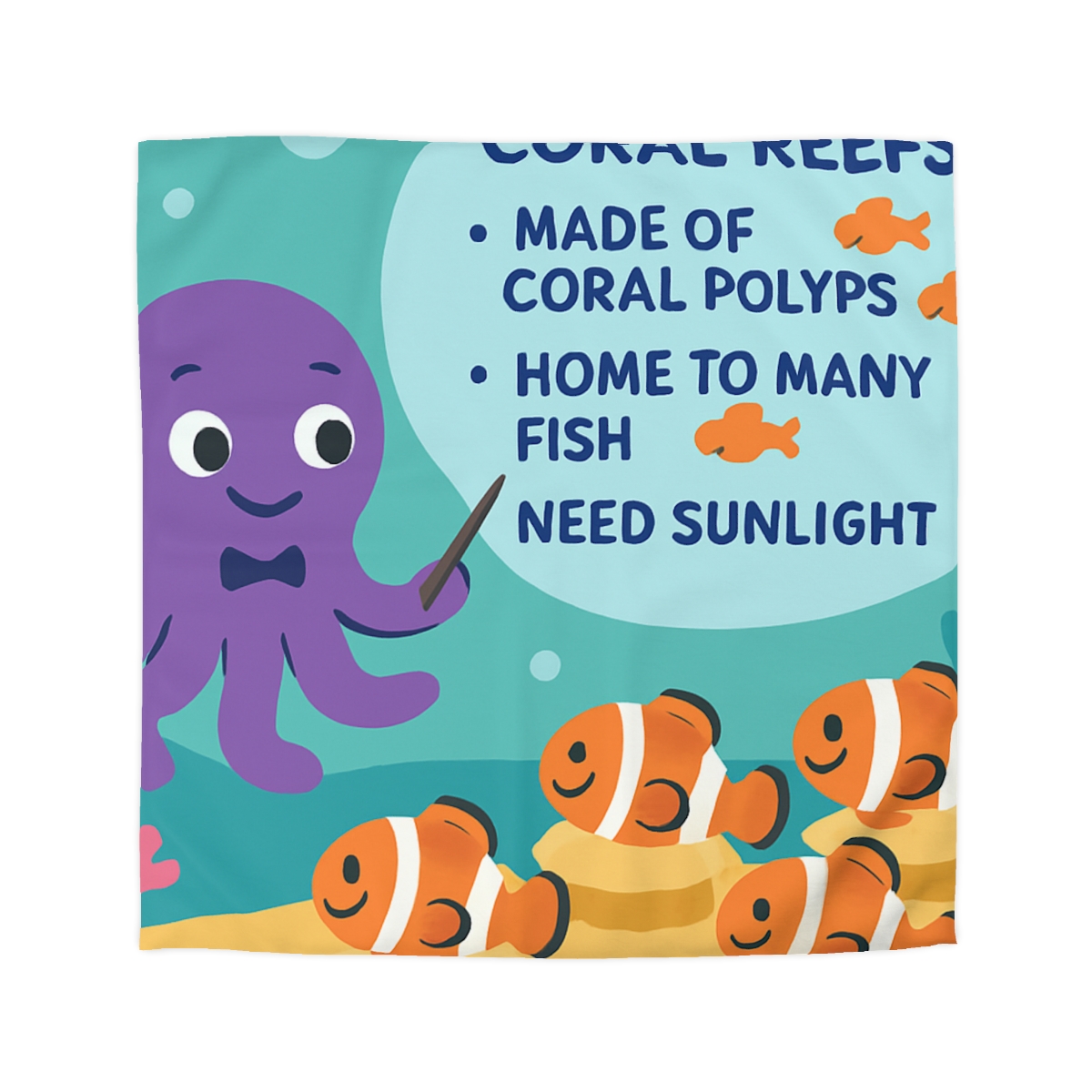 Coral Classroom With Professor Octopus soft comforter duvets