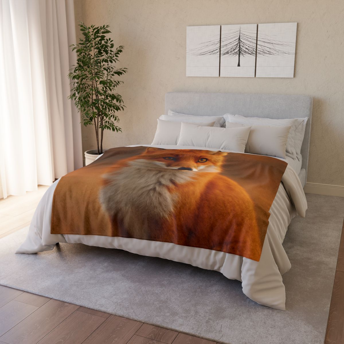 Crimson Whisper Red Fox personalized cozy blankets