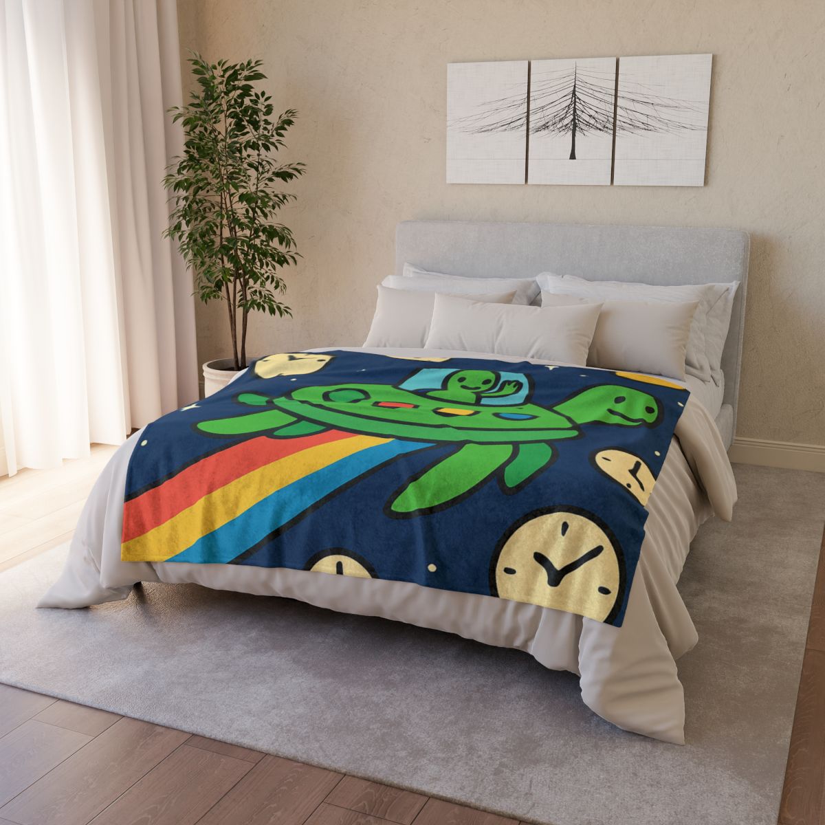 Time Traveling Turtle Spaceship trendy patterned blankets