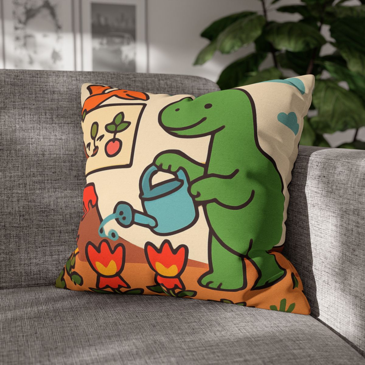 Volcano Garden Of Friendly Dinosaurs trendy patterned pillow cases