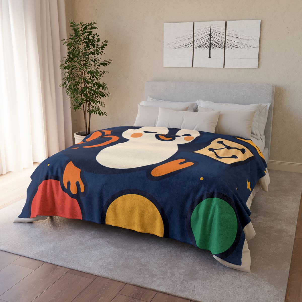 Planet Hopping Penguin Explorer designer printed blankets