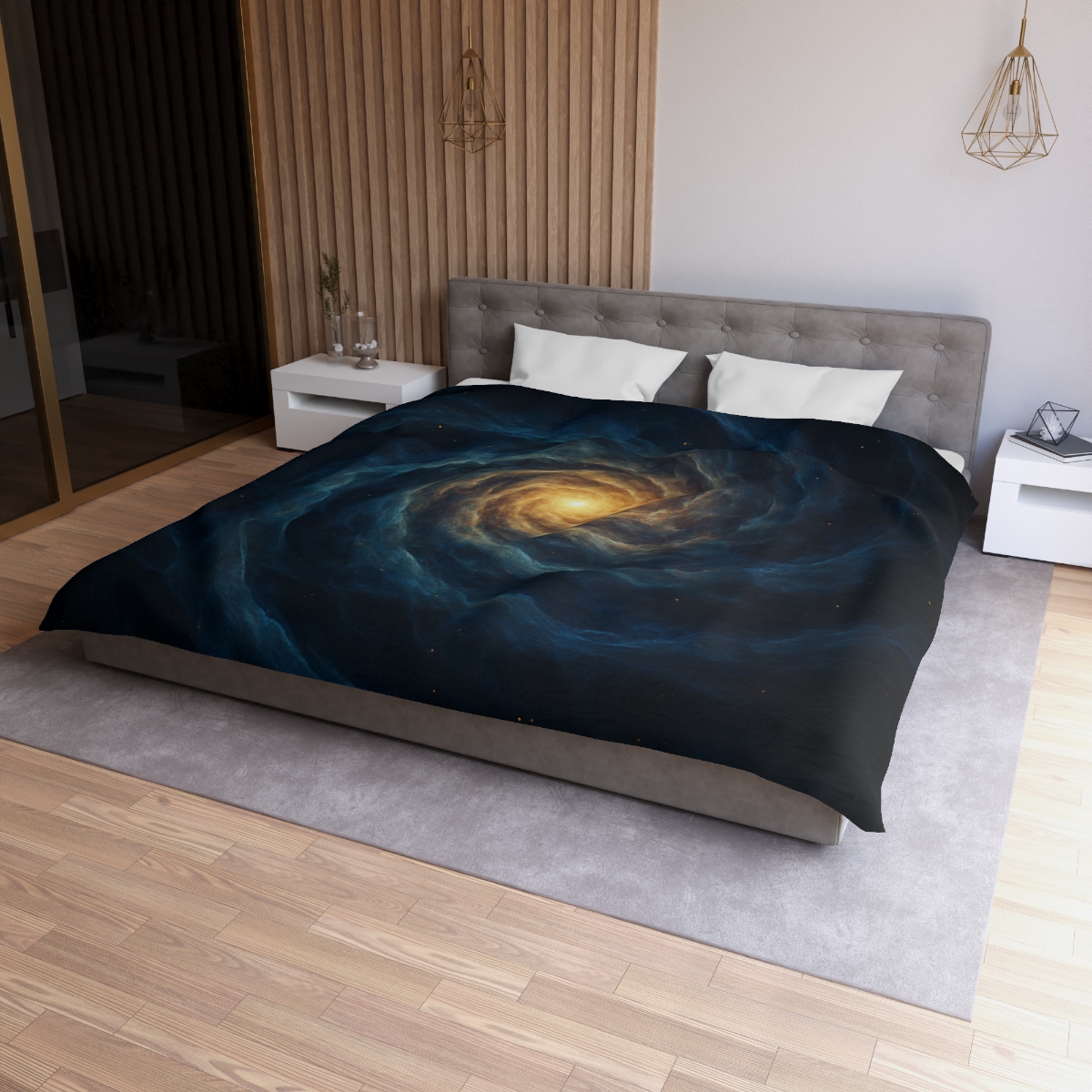Nebula Spiral Lattice designer printed duvets