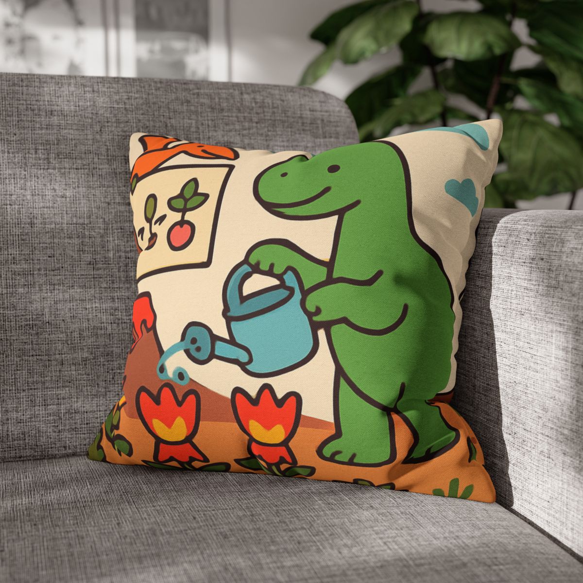 Volcano Garden Of Friendly Dinosaurs trendy patterned pillow cases