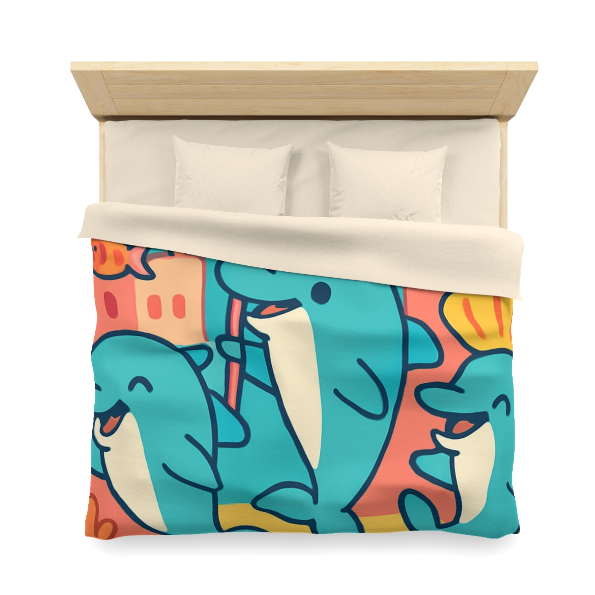 Coral City Dolphin Parade custom duvets