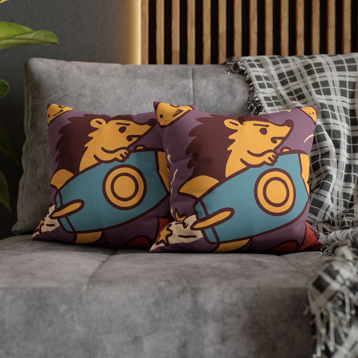 Rocket-Riding Hedgehog designer print pillow cases