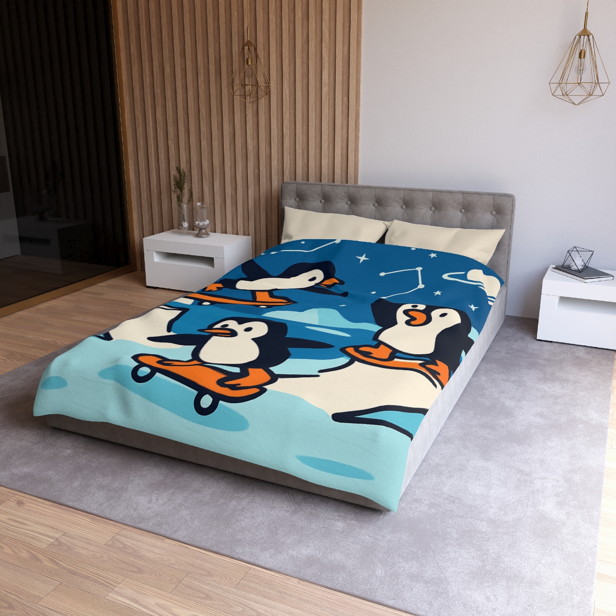Galaxy Skate Park Penguins stylish duvet covers