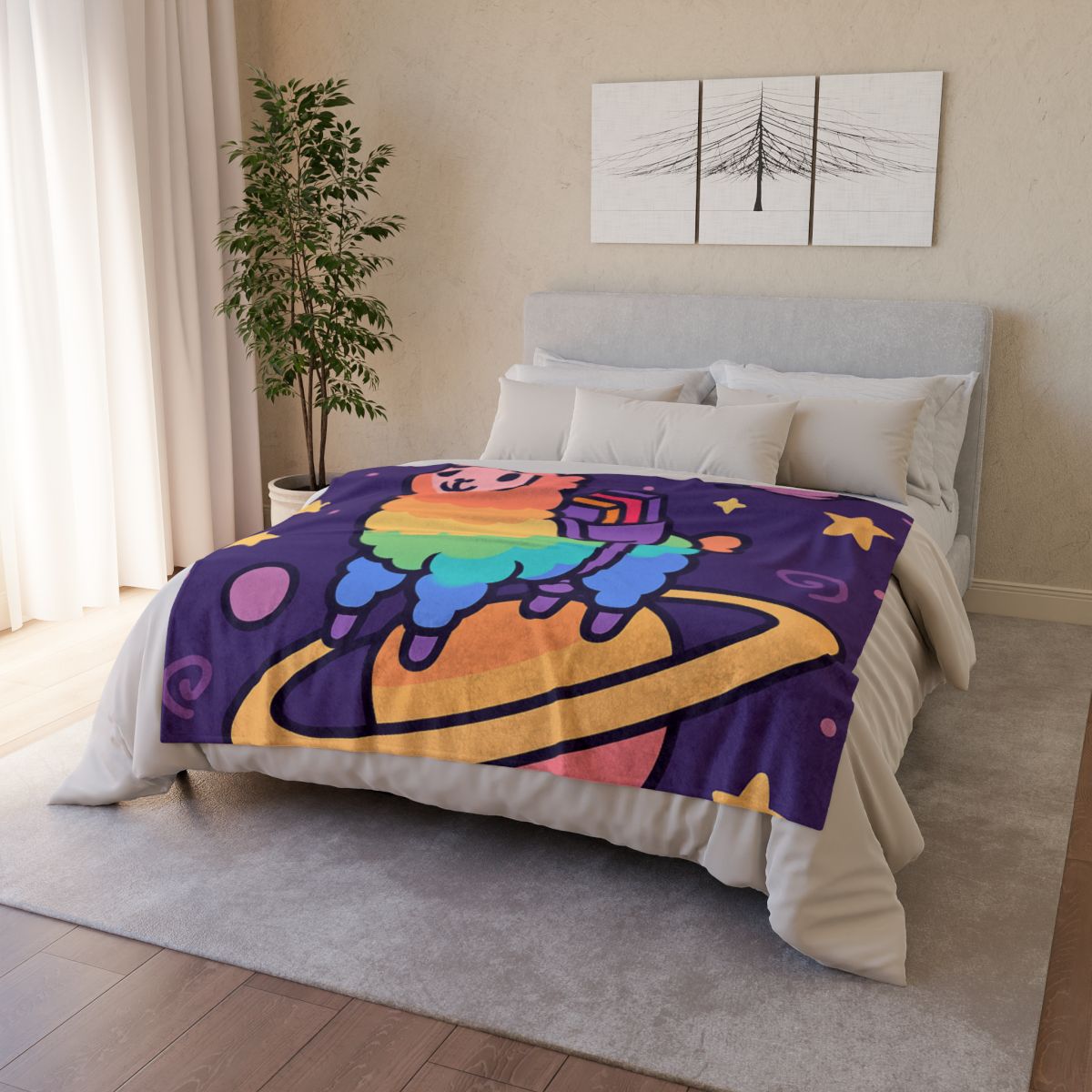 Galaxy Riding Rainbow Llama warm winter blankets