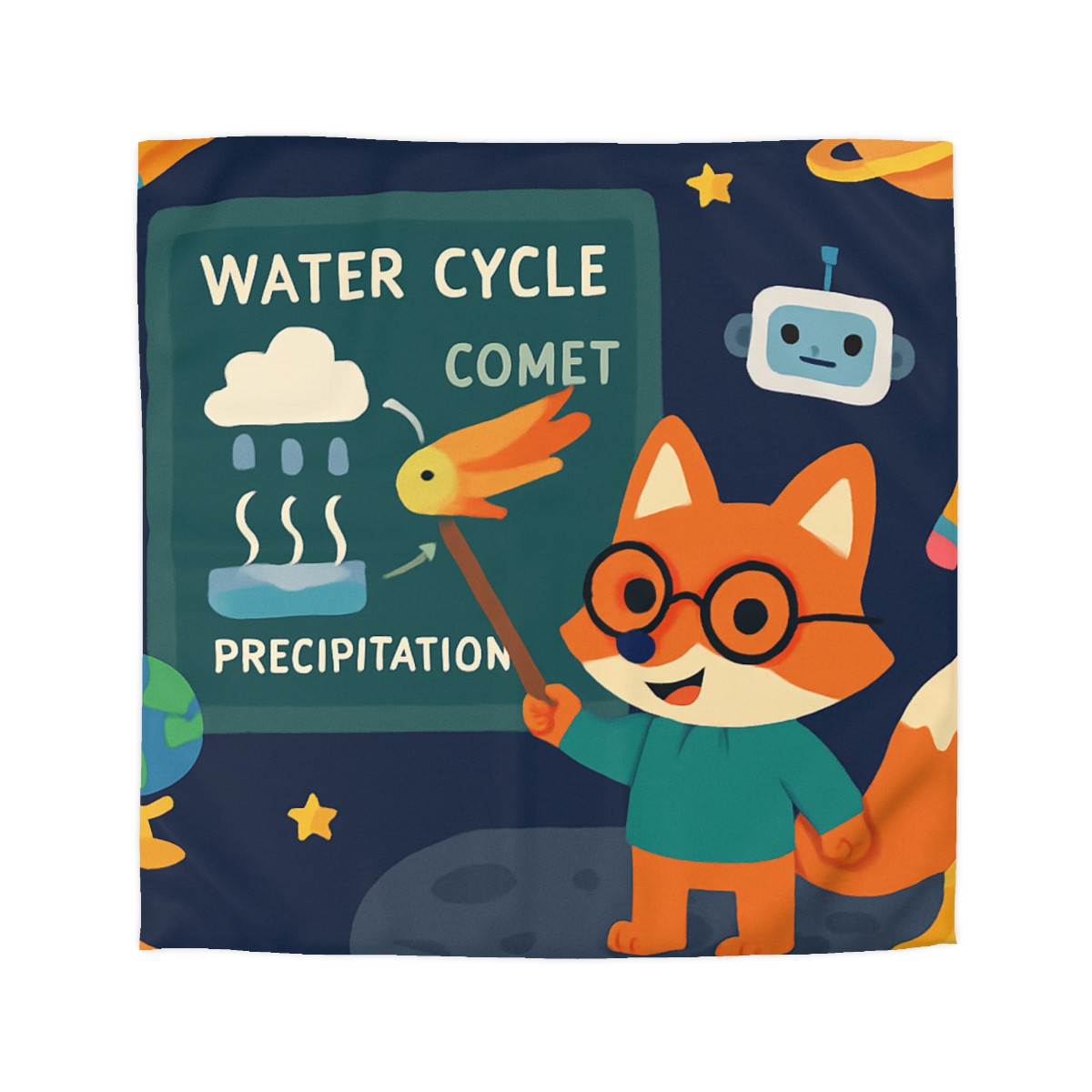 Comet Classroom With Professor Fox designer printed duvets