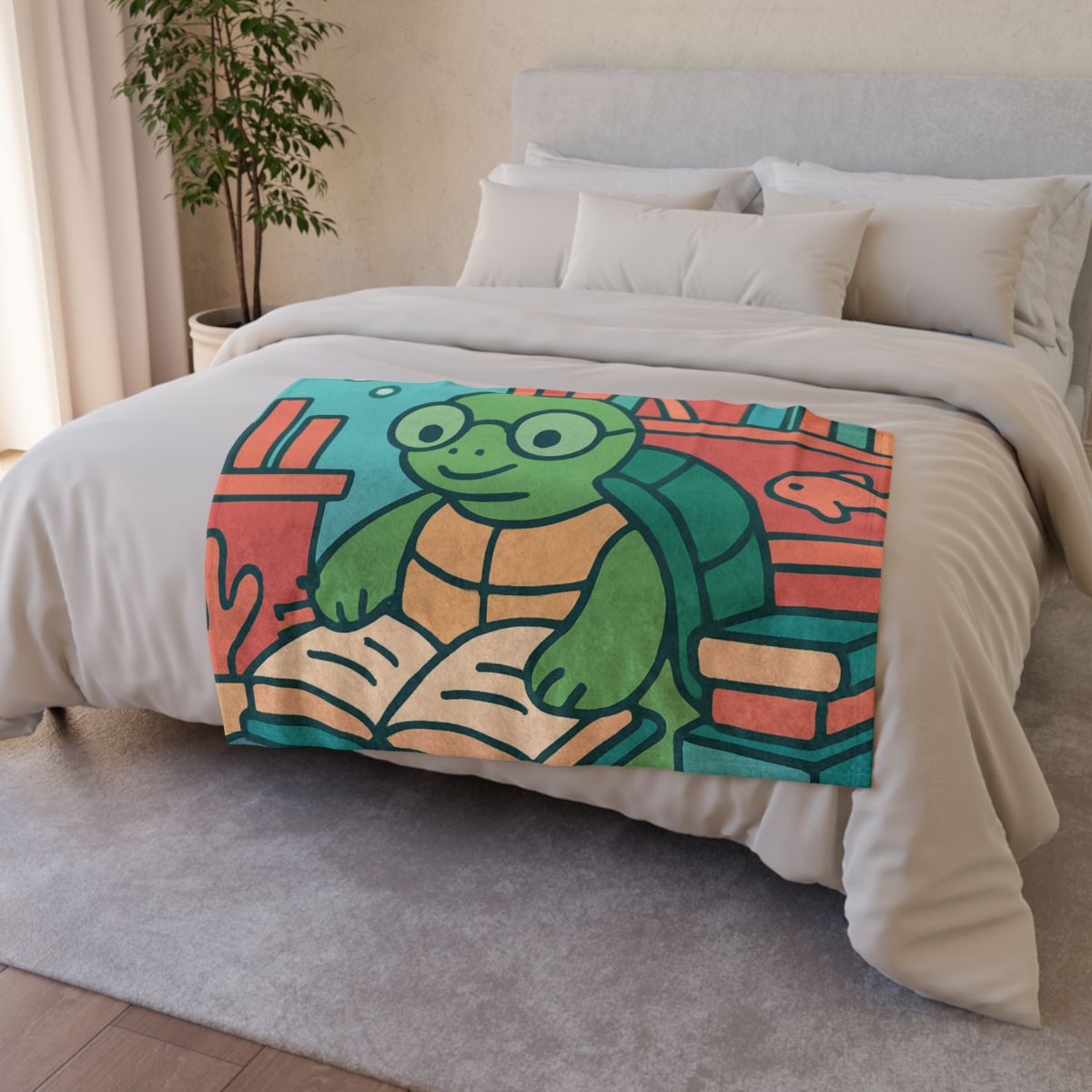 Underwater Library With Bookish Turtle designer printed blankets