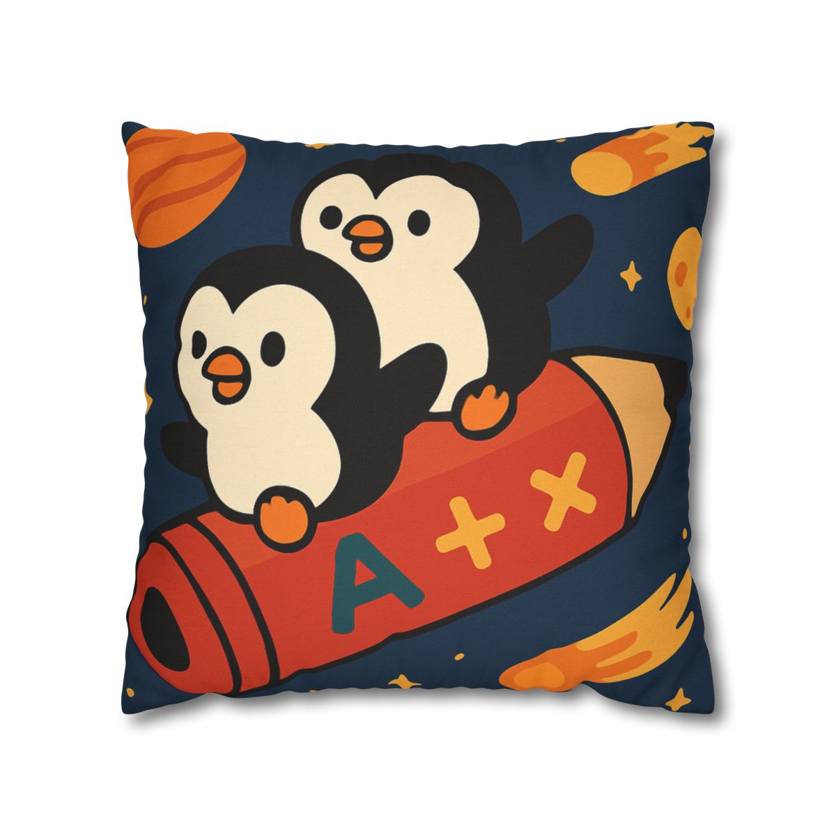 Rocket Riding Penguin Explorers trendy patterned pillow cases