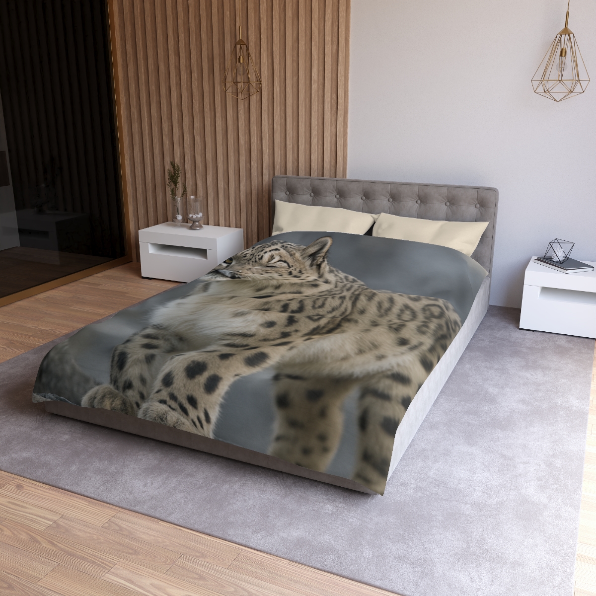 Snow Leopard Silent Summit designer printed duvets